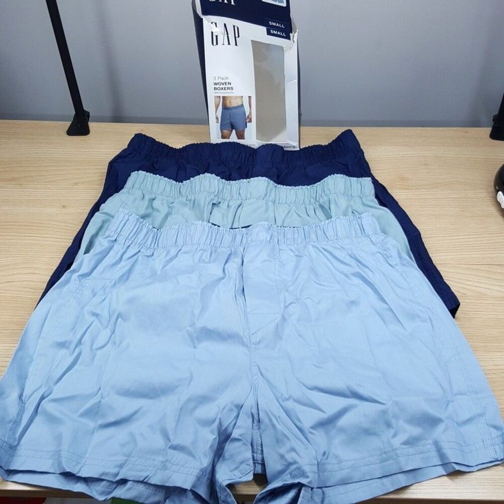 GAP Woven Boxer Shorts Mens Small Solid Blue Navy 3-Pack Functional Fly